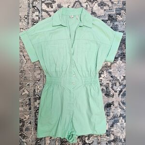 Women's Mint Green Button-Up Romper - Size S